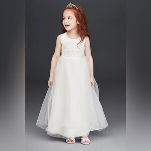 David’s Bridal Beaded Applique Flower Girl Dress Tulle Wedding 5